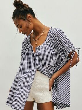 Free people Farley Gingham Blouse - Blue/White